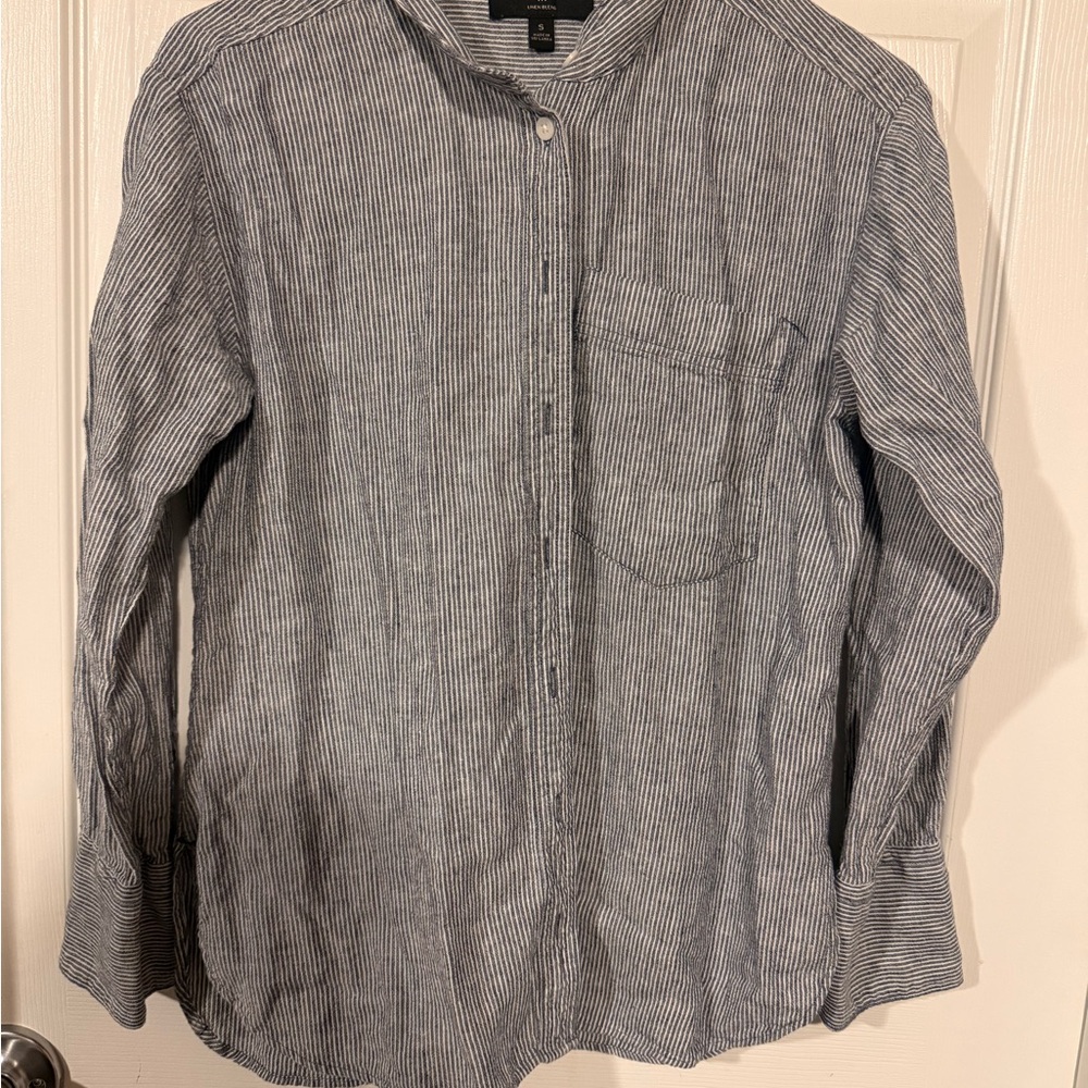 Banana Republic Navy and White Linen Blend Shirt